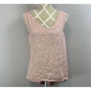 Made in Italy Sleeveless Top Blush Pink‎ Tie Back Blouse V Neck Relaxed Fit